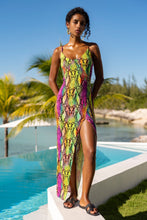 ELECTRIC SKIN - Fitted Side Slit Maxi Dress • Multi Neon