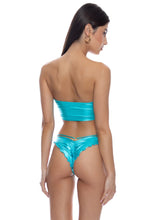 SIREN SONG - Double Loop Bandeau Crop Top  & Strappy Loop Brazilian Scrunch Bottom • Aqua