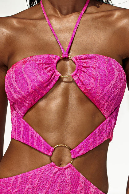 WAVE CHASER - Double Loop Bandeau Long Dress • Fuchsia