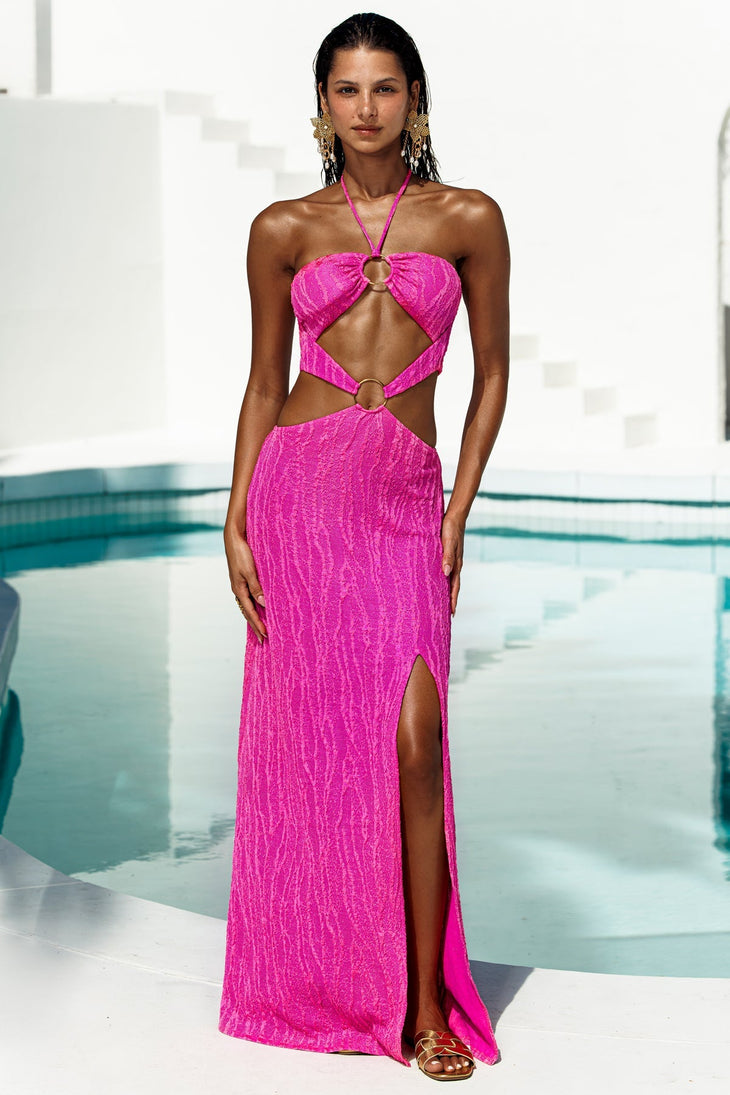 WAVE CHASER - Double Loop Bandeau Long Dress • Fuchsia