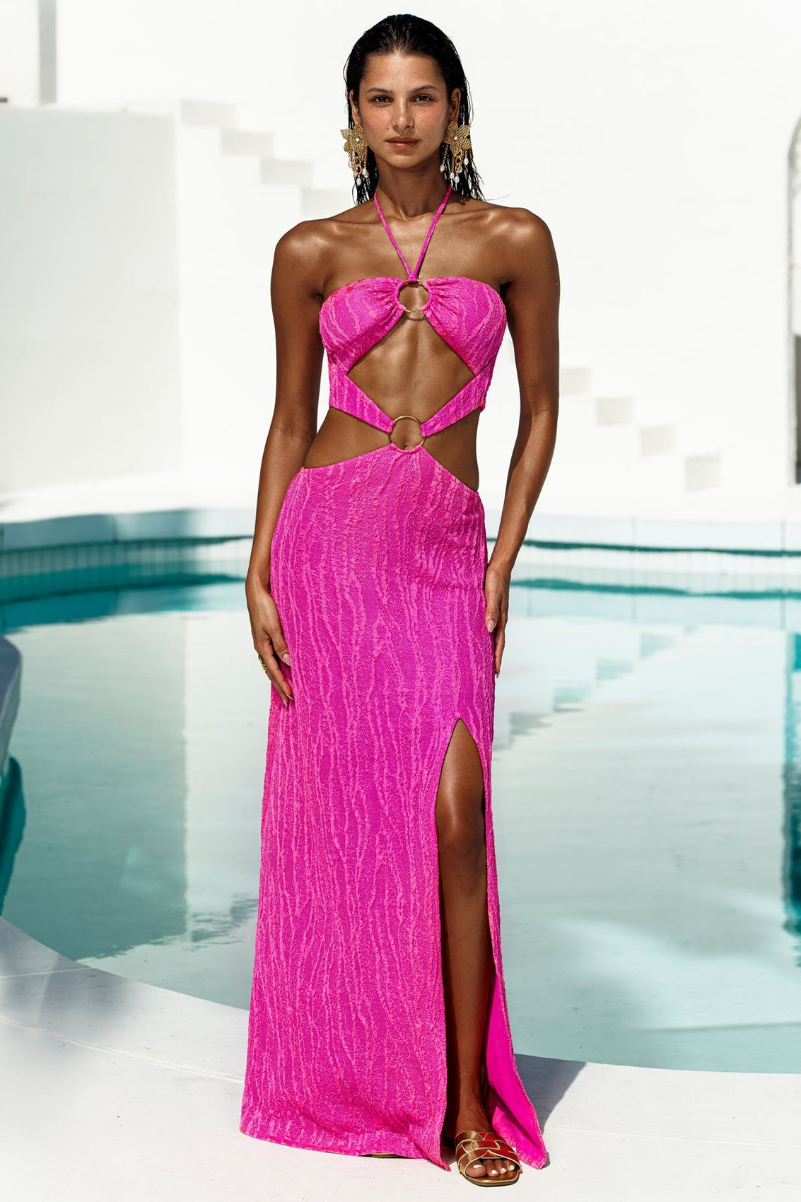 WAVE CHASER - Double Loop Bandeau Long Dress • Fuchsia
