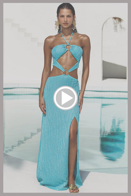 WAVE CHASER - Double Loop Bandeau Long Dress • Aqua