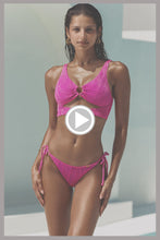 WAVE CHASER - Double Loop Bralette & Seamless Ruched Back Brazilian Tie Side Bottom • Fuchsia