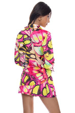 FLUTTER - Button Down Deep Cuff Blouse & High Waist Elastic Shorts • Multicolor