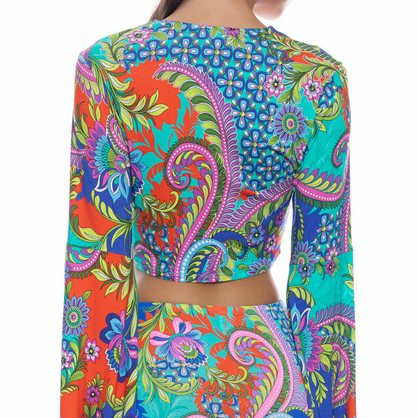 IN THE GROOVE - Bell Sleeve Scrunched Crop Top