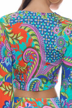 IN THE GROOVE - Bell Sleeve Scrunched Crop Top & Asymmetrical Ruffle Trim Midi Skirt • Multicolor