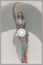 IN THE GROOVE - Bell Sleeve Scrunched Crop Top & Asymmetrical Ruffle Trim Midi Skirt • Multicolor