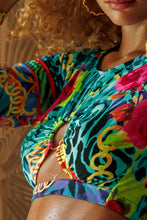 WILD BLOOMS - Peek A Boo Ring Long Sleeve Top & Scrunched Up Mini Skirt • Multicolor