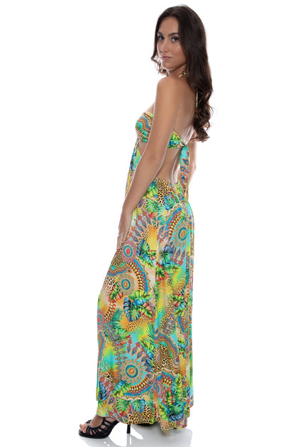 SUN STONES - Bandeau Cut Out Front Slit Dress • Multicolor