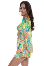 SUN STONES - Button Down Deep Cuff Blouse & High Waist Elastic Shorts • Multicolor