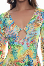 SUN STONES - Long Sleeve Keyhole Cut Out Maxi Dress • Multicolor