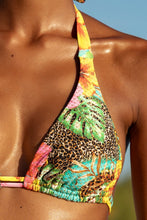 VISIONS OF PARADISE - Triangle Halter Top & Seamless Wavy Ruched Back Brazilian Tie Side Bottom • Multicolor