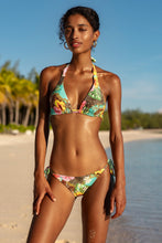 VISIONS OF PARADISE - Triangle Halter Top & Seamless Wavy Ruched Back Brazilian Tie Side Bottom • Multicolor