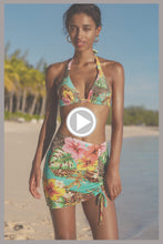 VISIONS OF PARADISE - Triangle Halter Top & Scrunch Up Mini Skirt • Multicolor