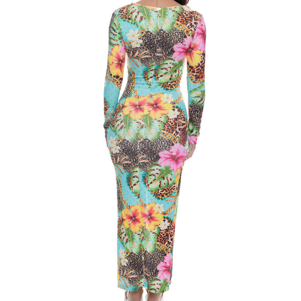 VISIONS OF PARADISE - Long Sleeve Keyhole Cut Out Maxi Dress