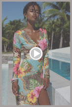 VISIONS OF PARADISE - Long Sleeve Keyhole Cut Out Maxi Dress • Multicolor