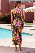 VISIONS OF PARADISE - Long Sleeve Keyhole Cut Out Maxi Dress • Multi Black