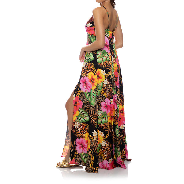 VISIONS OF PARADISE - Chain Bralette Side Slit Maxi Dress