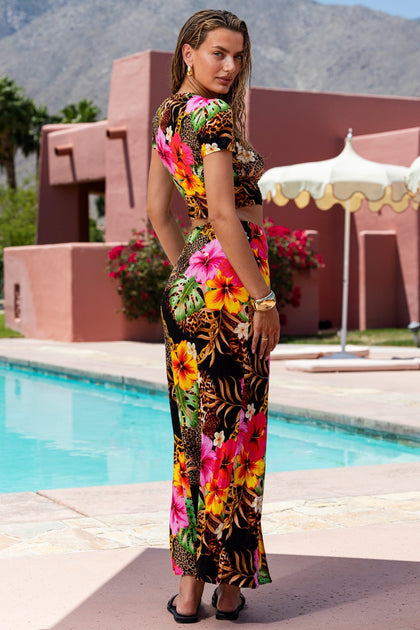 VISIONS OF PARADISE - Crop Top & Chain Skirt • Multi Black