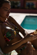 VISIONS OF PARADISE - Chain Drawstring Bandeau Top & Ring And Chain Moderate Bottom • Multi Black