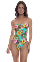 VISIONS OF PARADISE - Chain Square Neck Laced Up One Piece • Multicolor
