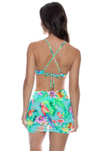 CARIBBEAN FANTASY - Wavy Drawstring Keyhole Bralette Top & Scrunched Up Mini Skirt • Multicolor