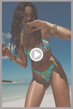 CARIBBEAN FANTASY - Wavy Drawstring Keyhole Bralette Top & Wavy High Leg Brazilian Bottom • Multicolor