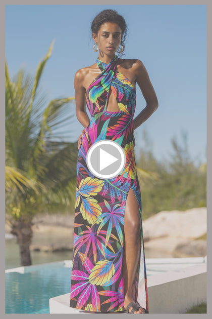 NEON NIGHTS - Halter Neck Cut Out Long Dress • Multicolor