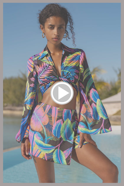 NEON NIGHTS - Cropped Tie Shirt & Skort • Multicolor