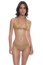 GOLDEN SUNSET - Triangle Halter Top & Seamless Full Ruched Back Bottom • Gold