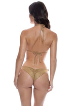 GOLDEN SUNSET - Rings Cut Out Triangle Top & Ring Seamless Ruched Back Brazilian Tie Side Bottom • Gold