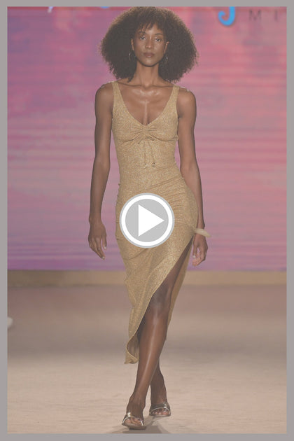 GOLDEN SUNSET - Drawstring Peek A Boo Maxi Dress • Gold Runway