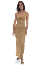 GOLDEN SUNSET - Drawstring Peek A Boo Maxi Dress • Gold