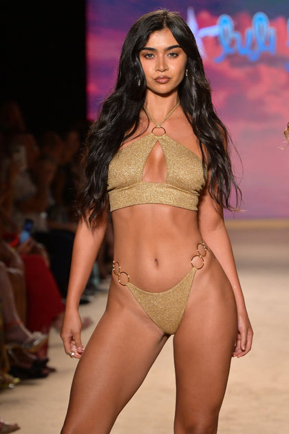 GOLDEN SUNSET - Ring Halter Peek-a-boo Top & Ring Brazilian Bottom • Gold Runway