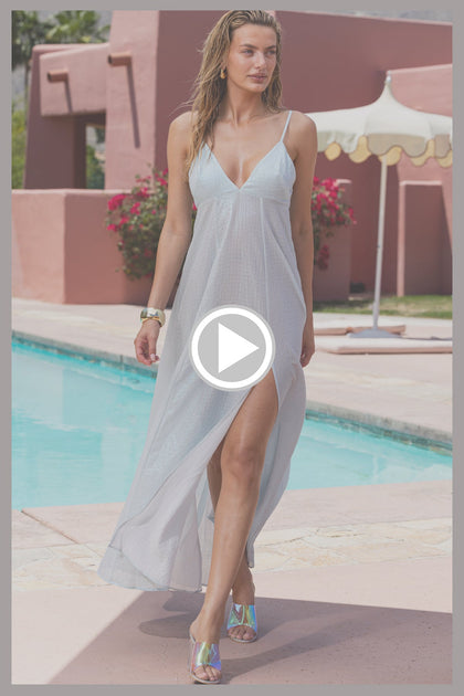 CELESTIAL TIDES - Bralette Side Slit Maxi Dress • Celestial Blue