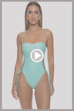 SUNKISS GLOW - Square Neck Laced Up One Piece • Aqua