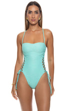 SUNKISS GLOW - Square Neck Laced Up One Piece • Aqua