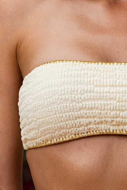 WHITE SANDS - Luxe Stitch Free Form Bandeau Top & Luxe Stitch High Leg Brazilian Bottom • Ivory