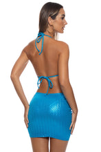 LIQUID VOLTAGE - Molded Push Up Bandeau Halter Top & Scrunch Up Mini Skirt • Blue