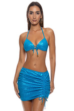 LIQUID VOLTAGE - Molded Push Up Bandeau Halter Top & Scrunch Up Mini Skirt • Blue