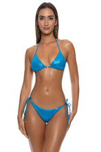 LIQUID VOLTAGE - Ring Seamless Triangle Top & Seamless Ruched Back Brazilian Tie Side Bottom • Blue