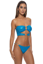 LIQUID VOLTAGE - Double Loop Bandeau Crop Top  & Ring Brazilian Bottom • Blue