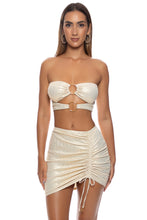 LIQUID VOLTAGE - Double Loop Bandeau Crop Top  & Scrunch Up Mini Skirt • Gold