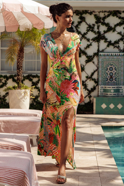 OPULENT EDEN - Cap Sleeve Long Dress • Multicolor