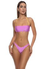 PARADISE CHECK - Wavy Free Form Bandeau Top & Wavy High Leg Brazilian Bottom • Berry