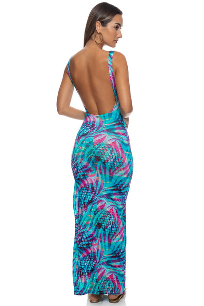 ENCHANTED MIRAGE - Drawstring Peek A Boo Maxi Dress • Multicolor