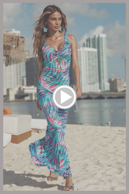ENCHANTED MIRAGE - Drawstring Peek A Boo Maxi Dress • Multicolor
