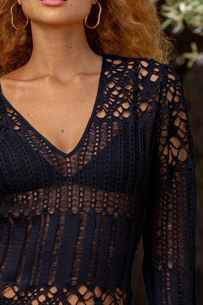 DAY TO NIGHT - Long Sleeve Short Dress • Black