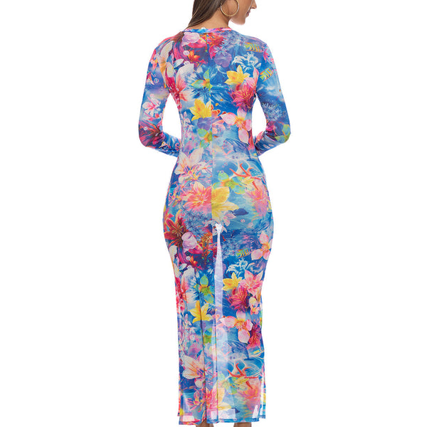 UNDERWATER DREAMING - V Neck Long Sleeve Maxi Dress