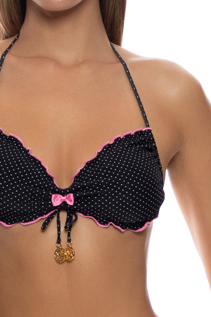 SPOTTED WITH LOVE - Wavy Tunnel Bandeau Top & Wavy High Leg Brazilian Bottom • Black Pink